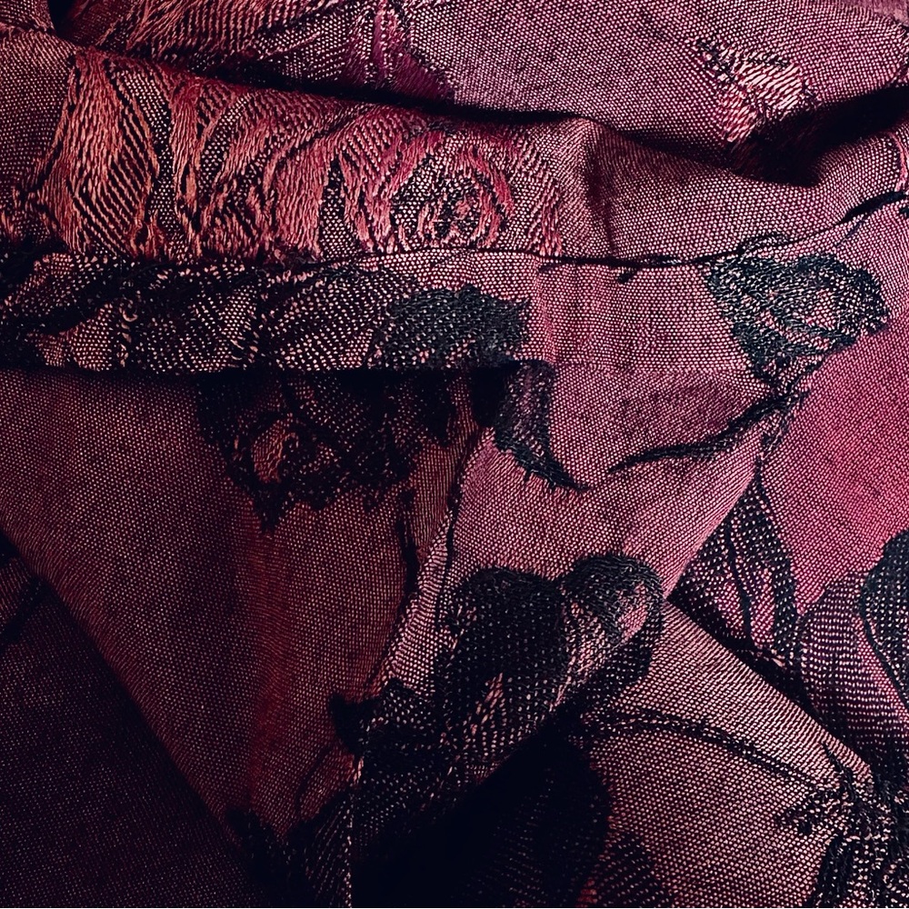 CP Shades Vintage Burgundy Floral Jacquard Button Blouse 3/4 Sleeve Oversized - Picture 4 of 10